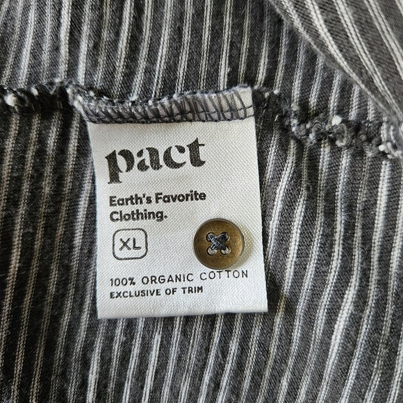Pact Organic Cotton Gray Striped Tiered Maxi Dress XL Henley V Neck Casual XL - Picture 8 of 8